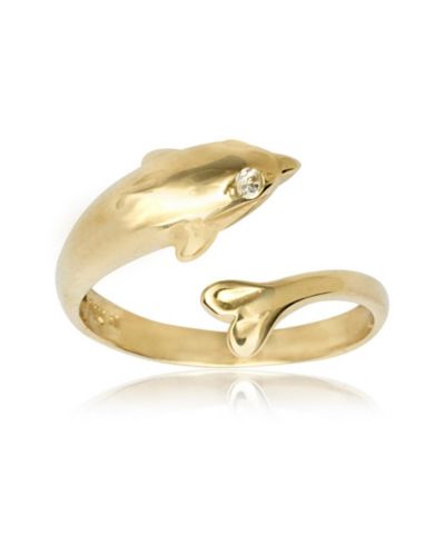 Curata Jewelry кольцо на палец с дельфином из золота 10K, регулируемое