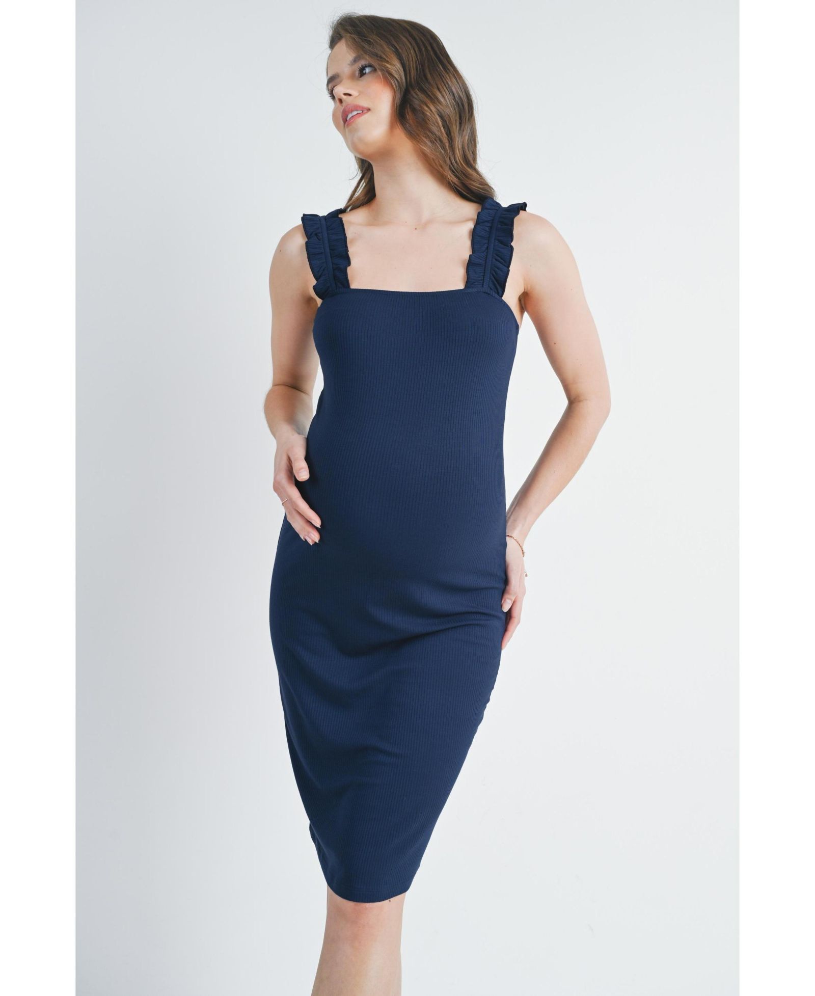 Hello Miz платье для беременных с ребристой тканью, квадратным вырезом и бретелями с рюшами