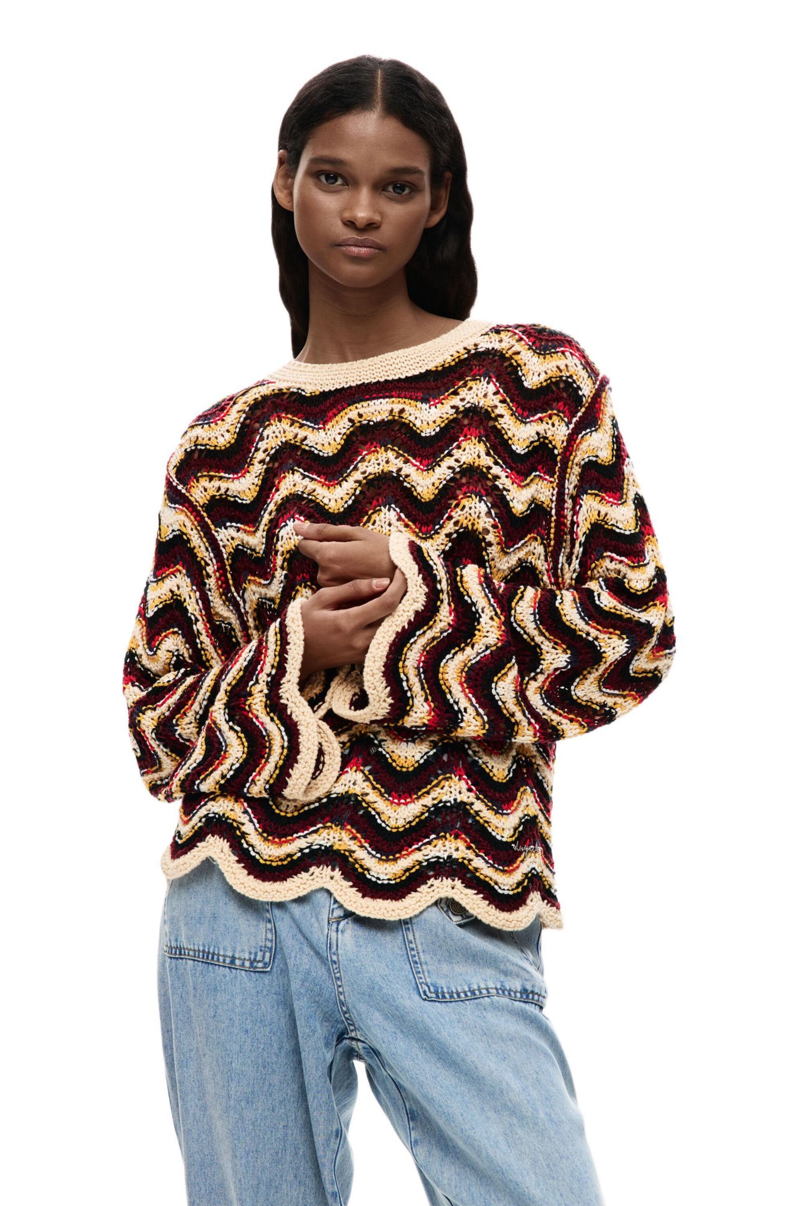 Desigual Women's Zigzag crochet sweater