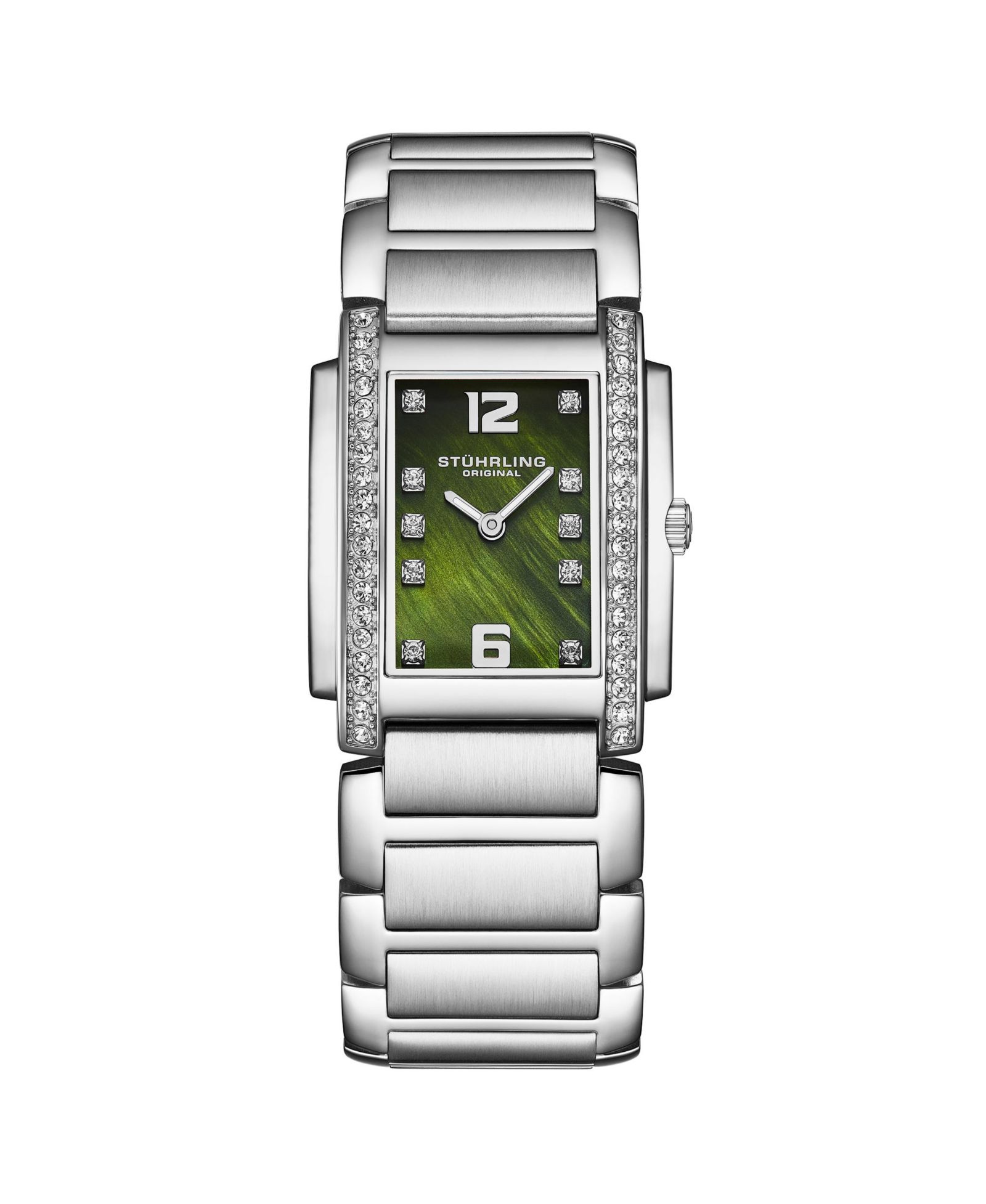 Stuhrling Serafine 4089.3 Women s Rectangular Quartz Watch,   Mother-of-Pearl Dial & Swarovski Crystal Bezel