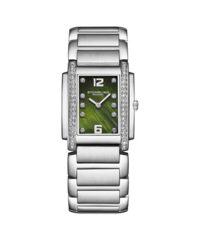 Stuhrling Serafine 4089.3 Women s Rectangular Quartz Watch,   Mother-of-Pearl Dial & Swarovski Crystal Bezel