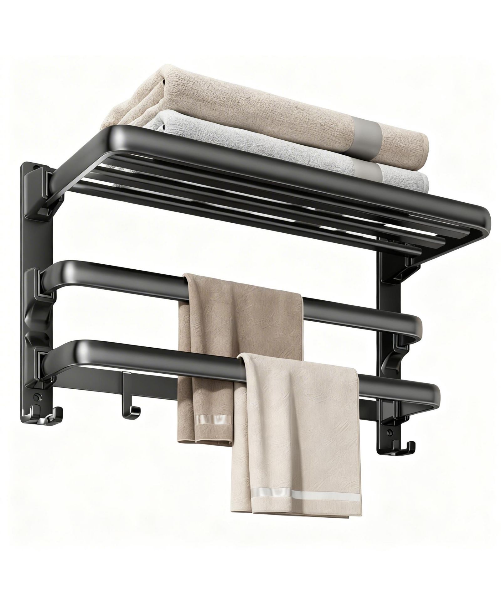 YIGII 24" Foldable Aluminum Towel Rack with 7 Hooks for Bathroom