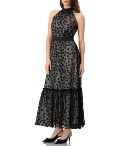 Ivonne Women's Halter Neck Polka Dot Maxi Dress