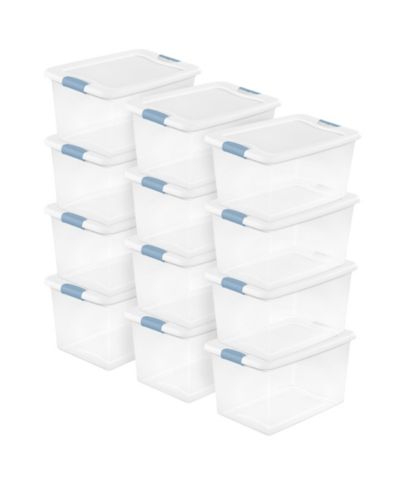 Sterilite 64Qt Latching Box Stackable Storage Container with Lid,  12 Pack