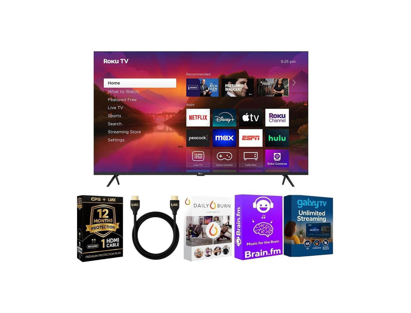 Roku 4K QLED Mini-LED Smart TV, Dolby Vision & Atmos, HDR Plus, комплект с HDMI кабелем UAX и 12-месячным планом защиты CPS-55R6C7KIT1