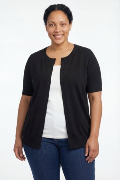 Woman Within Plus Size Within Perfect Elbow Length Sleeve Cardigan Sweater