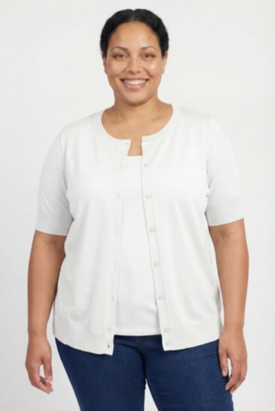 Woman Within Plus Size Within Perfect Elbow Length Sleeve Cardigan Sweater
