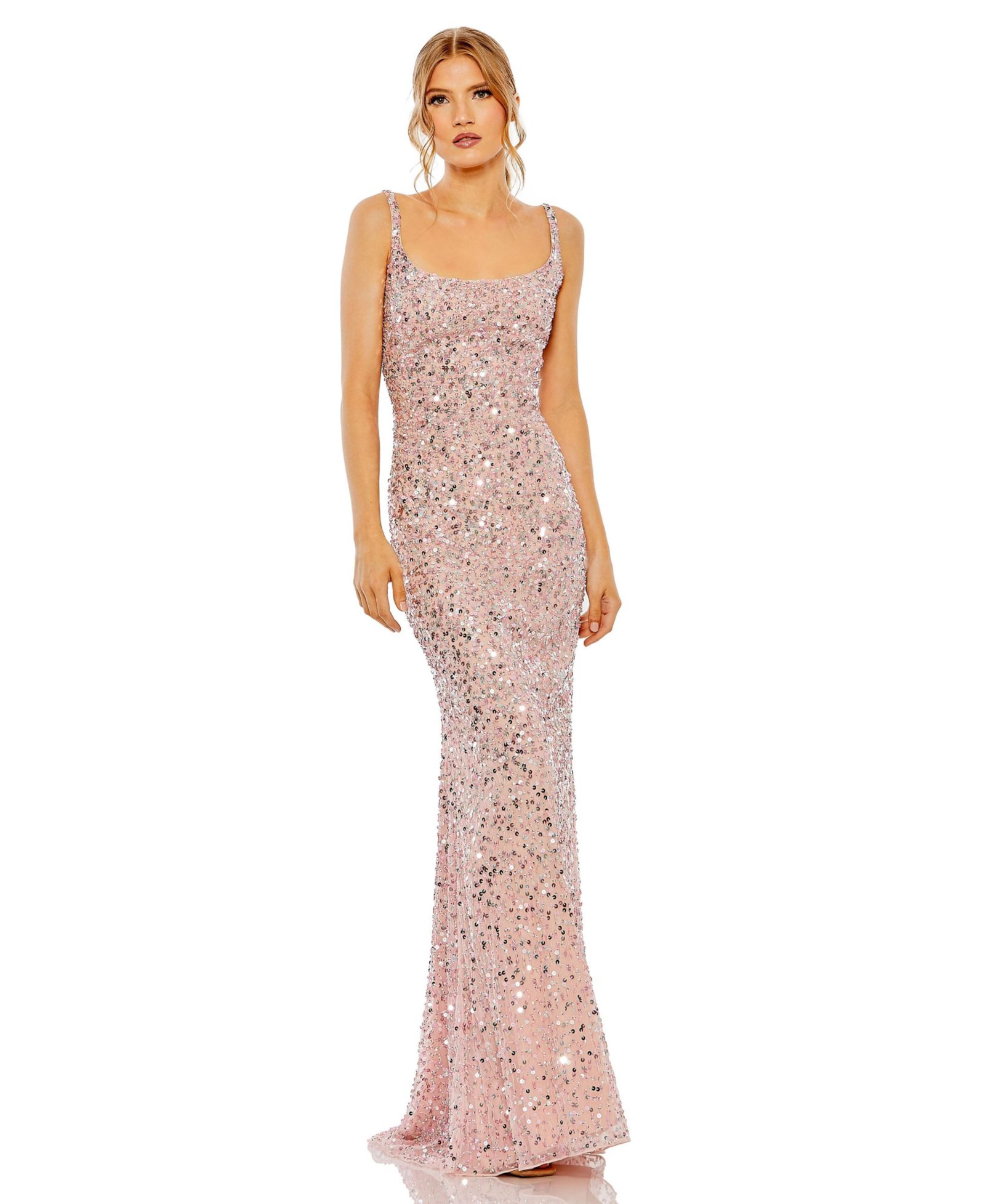 Mac Duggal Womens Petite Sequined Low Back Slip Gown