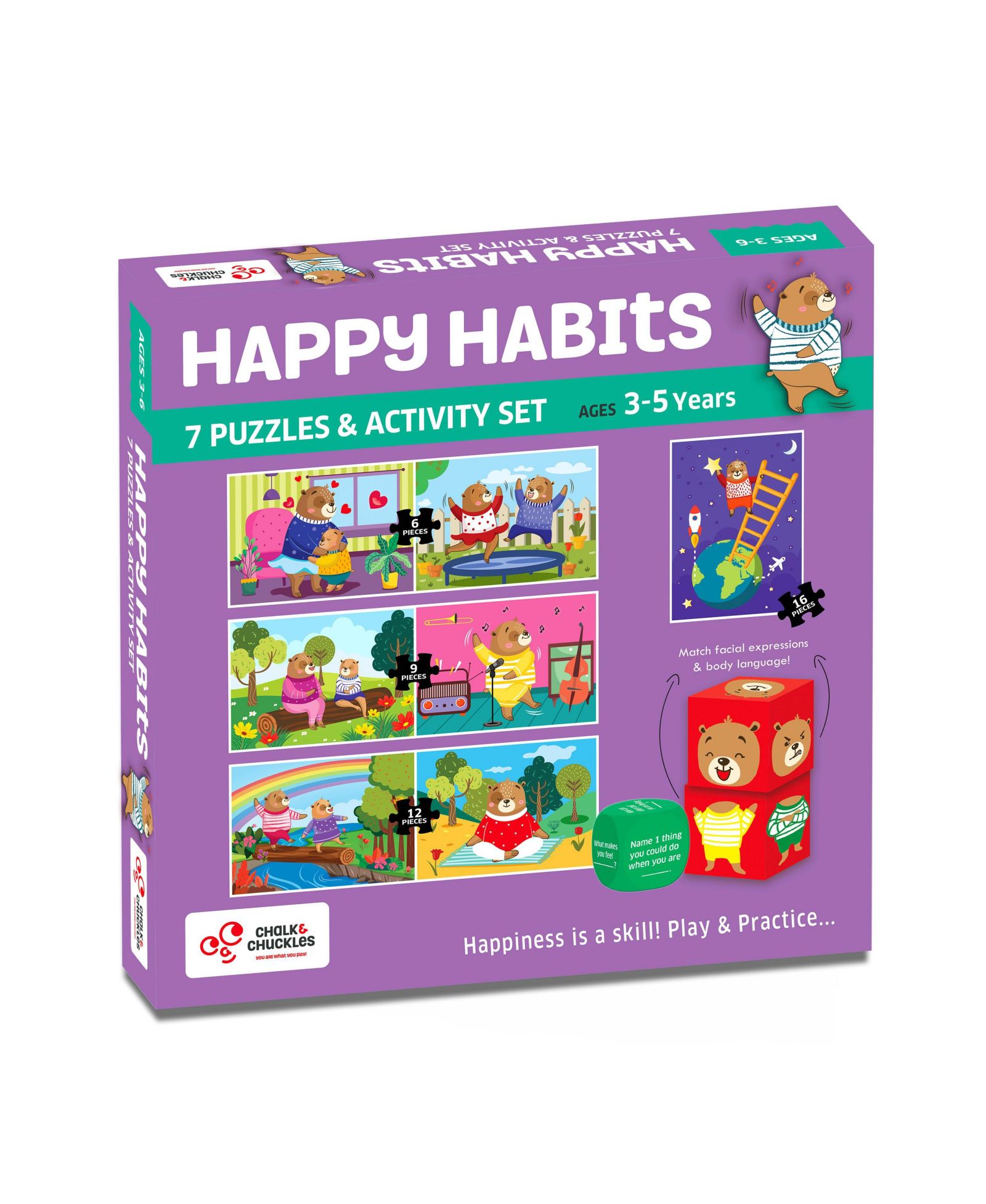 Набор из 7 развивающих пазлов Chalk & Chuckles «Счастливые привычки», для детей 3-6 лет