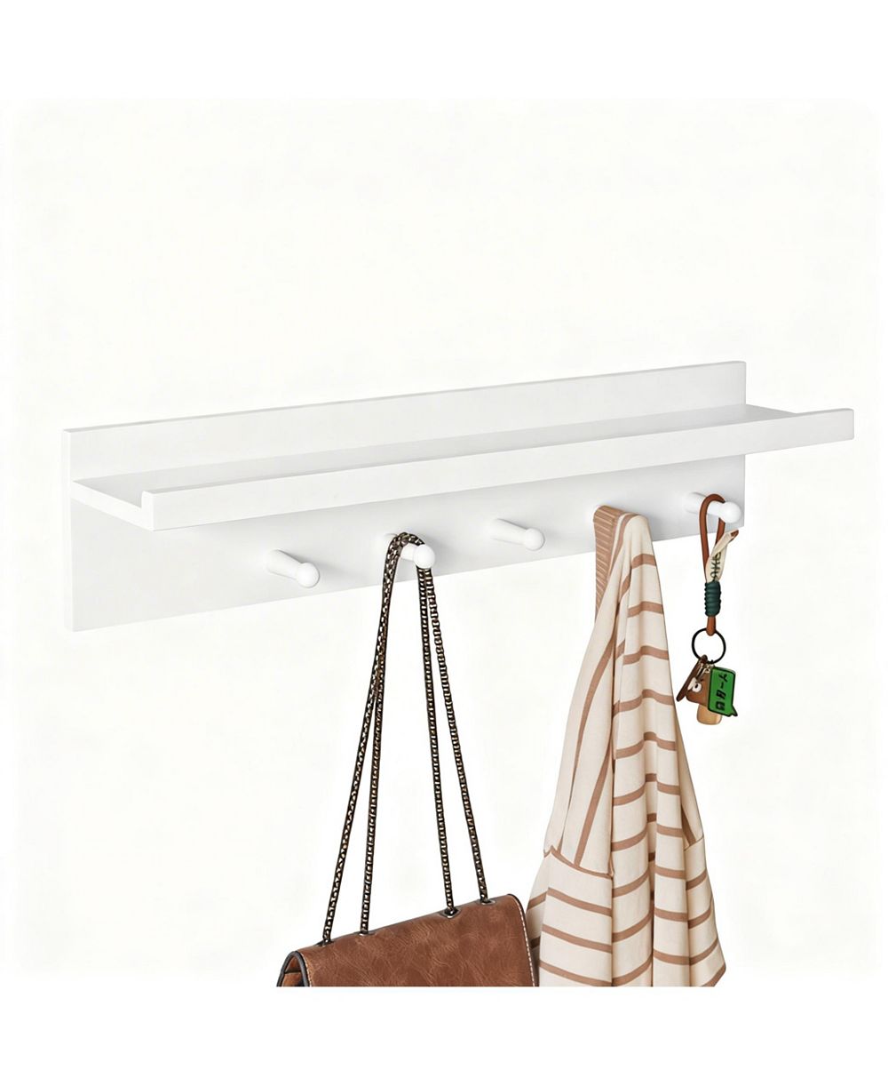 YIGII Solid Wood Wall Hook Shelf for Bathroom/Kitchen, Easy Install, Multi-Use