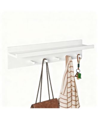 YIGII Solid Wood Wall Hook Shelf for Bathroom/Kitchen, Easy Install, Multi-Use
