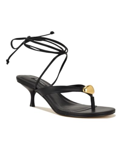 Nine West Women's Batty Ornamented Thong Tie-Up Kitten Heel Sandals