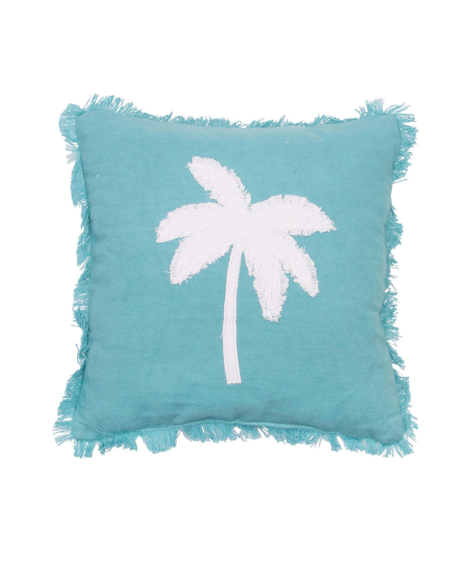 C&F Home Aqua Palm Tree Tufted Fringed Throw Pillow