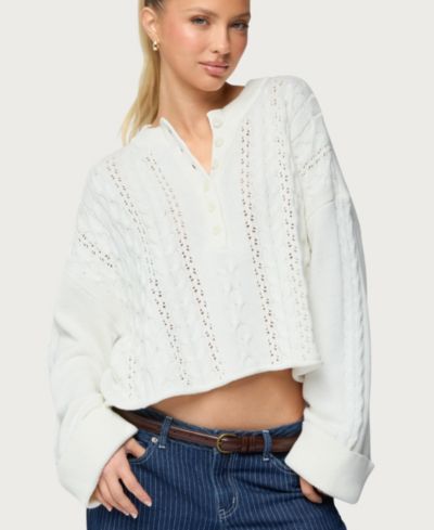 Edikted Women's Marianna Button Cable Knit Sweater