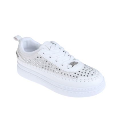 bebe Women's Sneaker with Pearl and Rhinestone Embellished Upper
