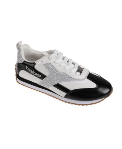 bebe Women's Sneaker with Lurex Upper and bebe Rhinestone Hardware