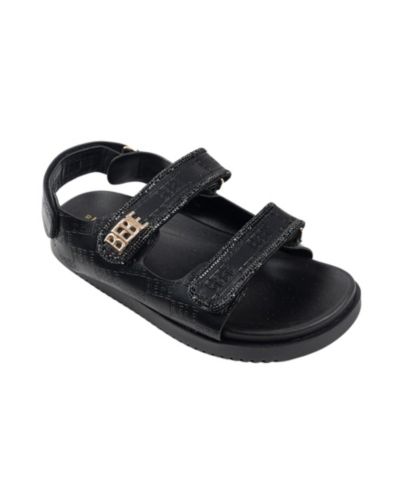 bebe Women's Sandal with Rhinestone Rope Binding and bebe Logo Rivet Detail Sandals