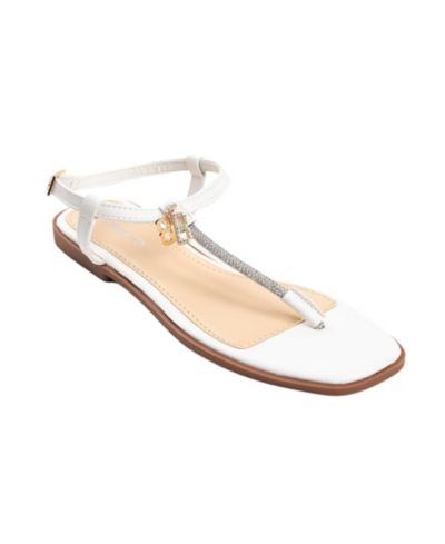 bebe Women's Fashion Sandal with T-Strap Upper, Rhinestones and Dangle Charms