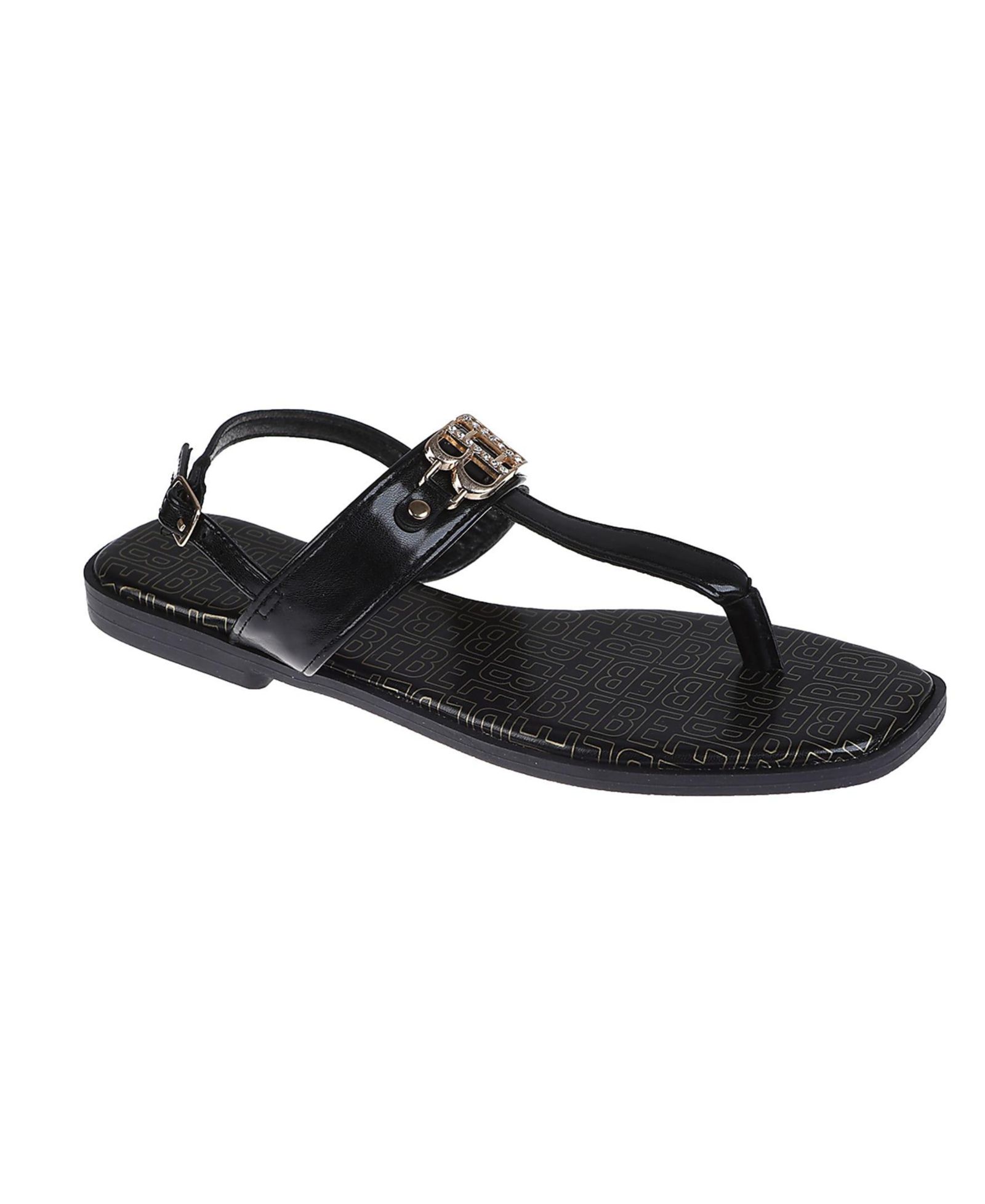 bebe Women's Fashion with Double B Hardware and Repeat Logo Sock Lining Sandal