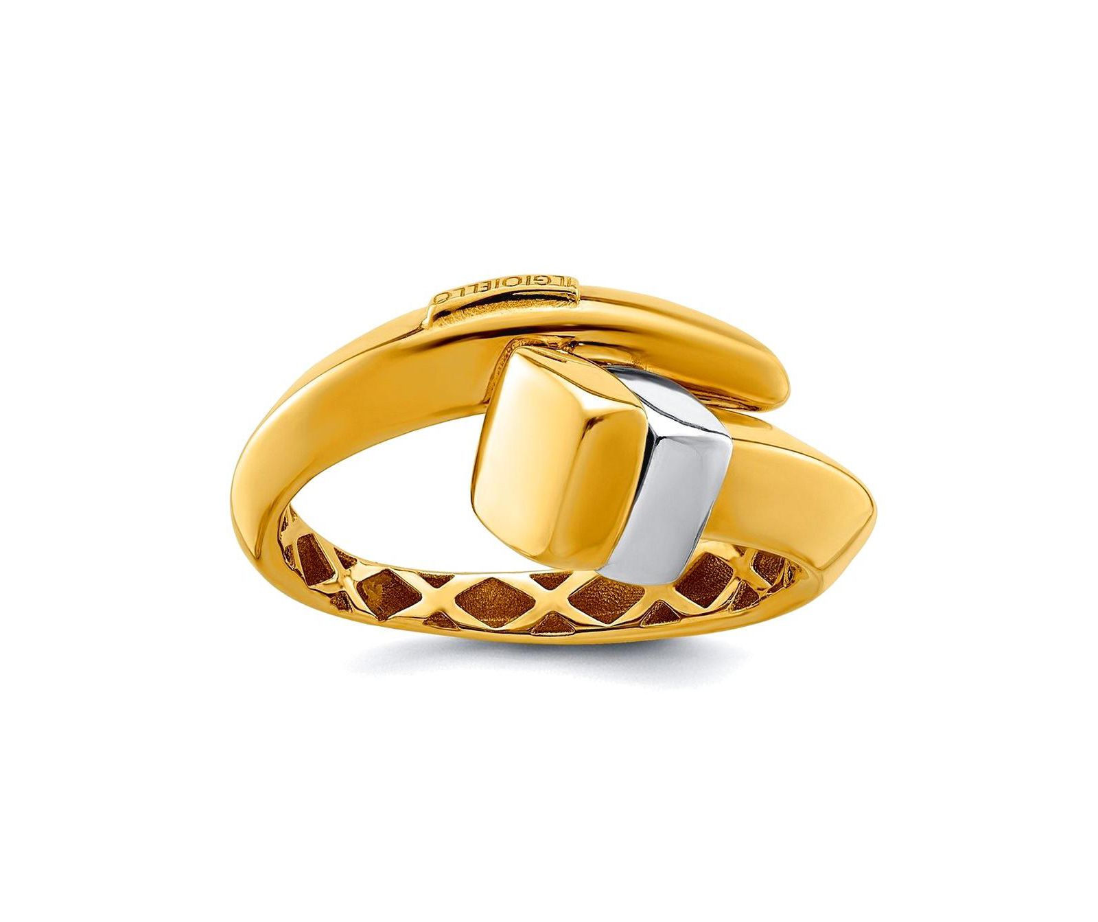 Curata Jewelry Solid 18k Two-tone Gold Adjustable Polished Square Buckle Ring