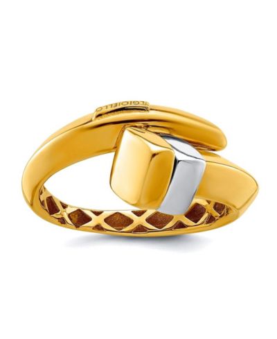Curata Jewelry Solid 18k Two-tone Gold Adjustable Polished Square Buckle Ring