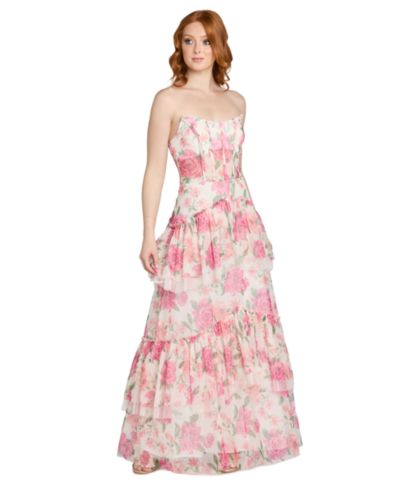 Вечернее платье Morgan & Company Juniors' Sequin Floral Corset Strapless Ball-Gown
