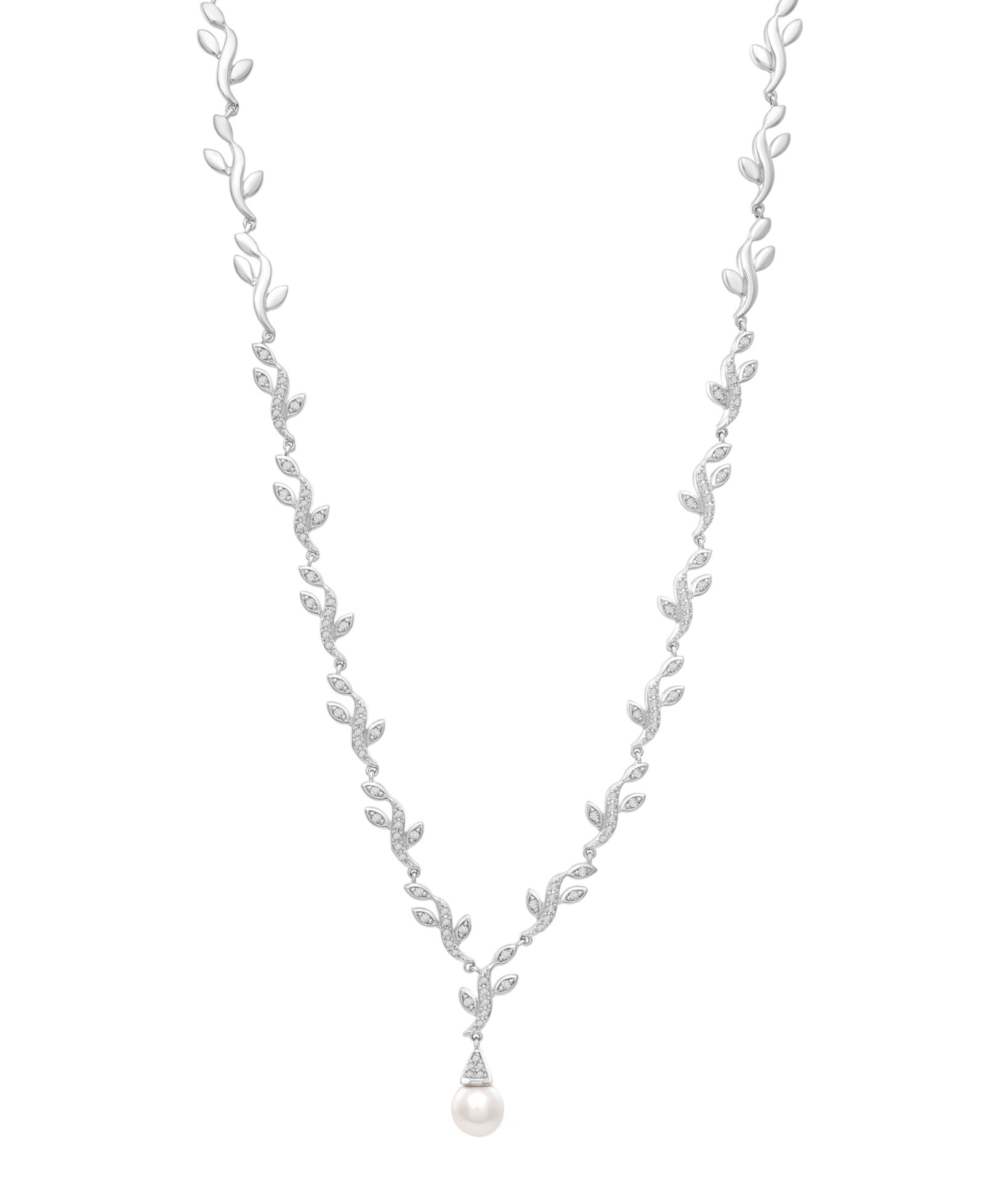 Подвеска на шею из натурального речного жемчуга (7mm) и белого сапфира (7/8 ct. t.w.), стерлинговое серебро