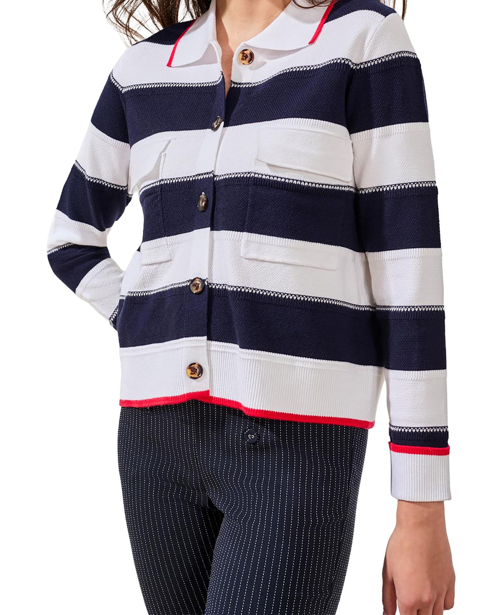 TRIBAL Women's Double-Knit Button-Front Stripe Cardigan