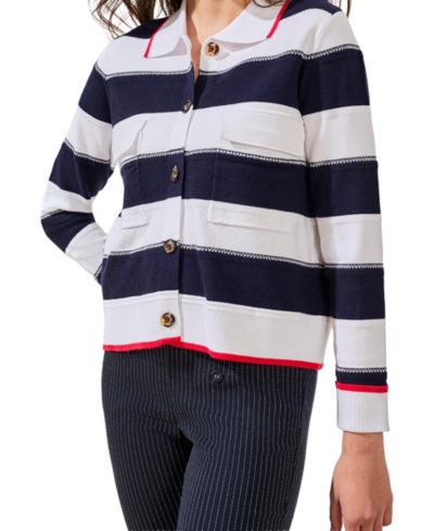 TRIBAL Women's Double-Knit Button-Front Stripe Cardigan