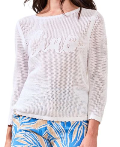 TRIBAL Women's Open-Stitch Embroidered Crew Neck Sweater