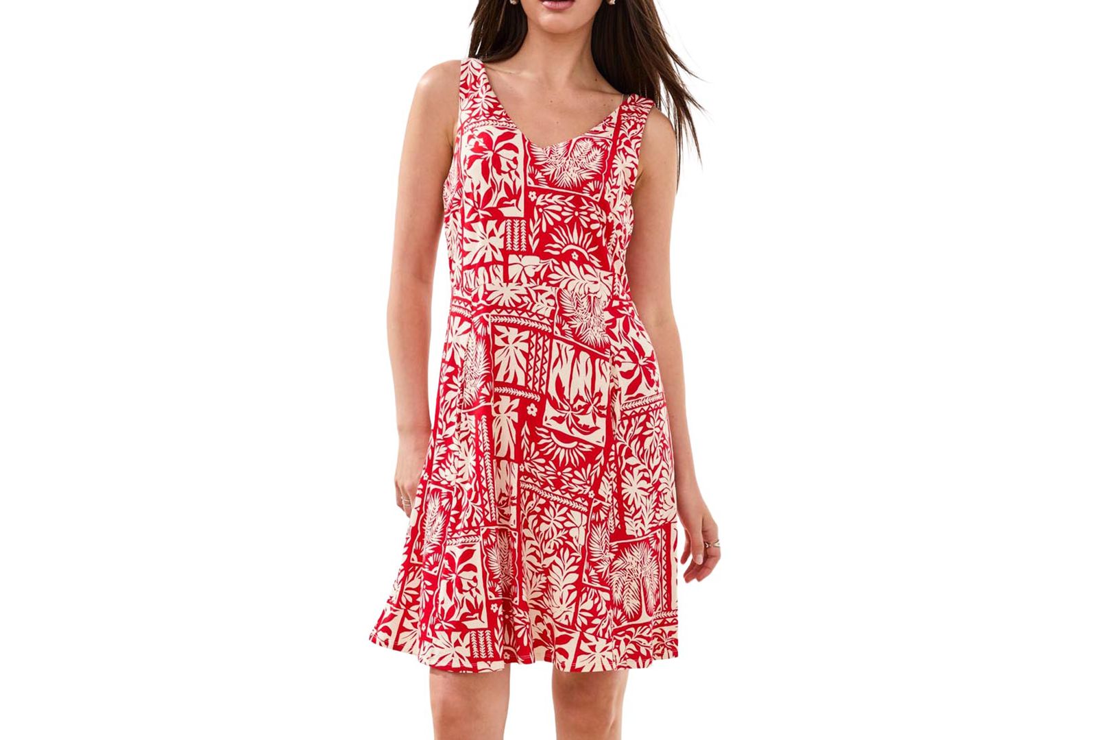 TRIBAL Women's Sleeveless Printed V-Neck Dress