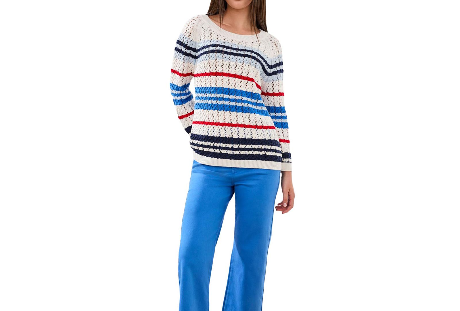 TRIBAL Women's Striped Cotton Crew Neck Sweater