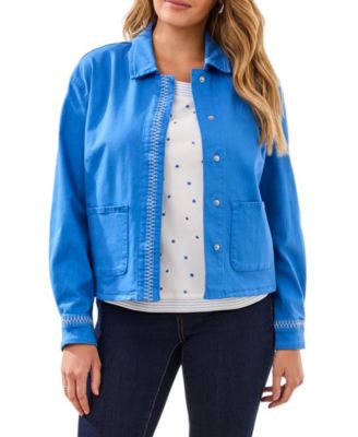 TRIBAL Women's Hidden Snap-Front Stretch Denim Jacket