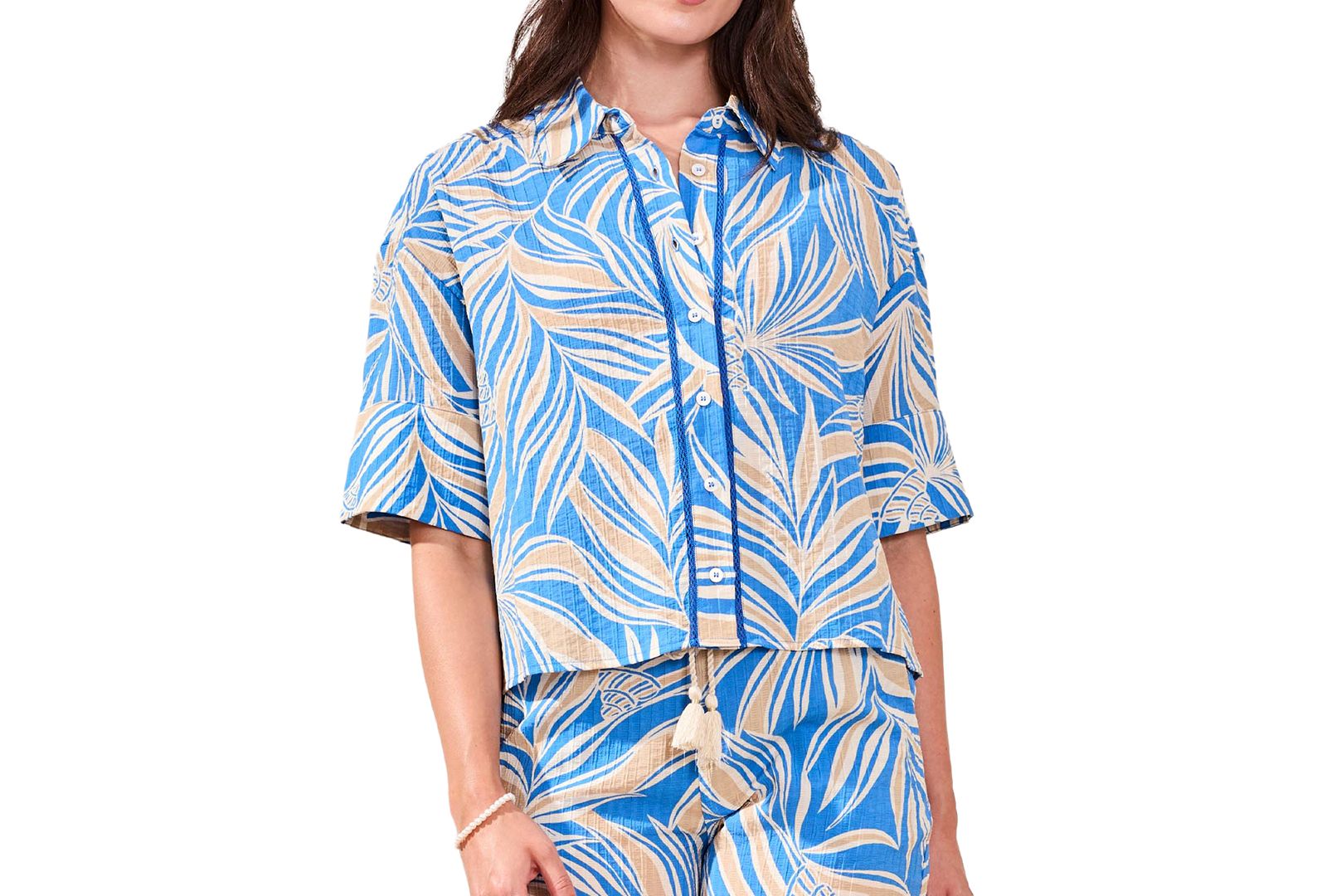 Женская рубашка TRIBAL Printed Loop-Stitch Button Camp Shirt