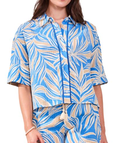 Женская рубашка TRIBAL Printed Loop-Stitch Button Camp Shirt