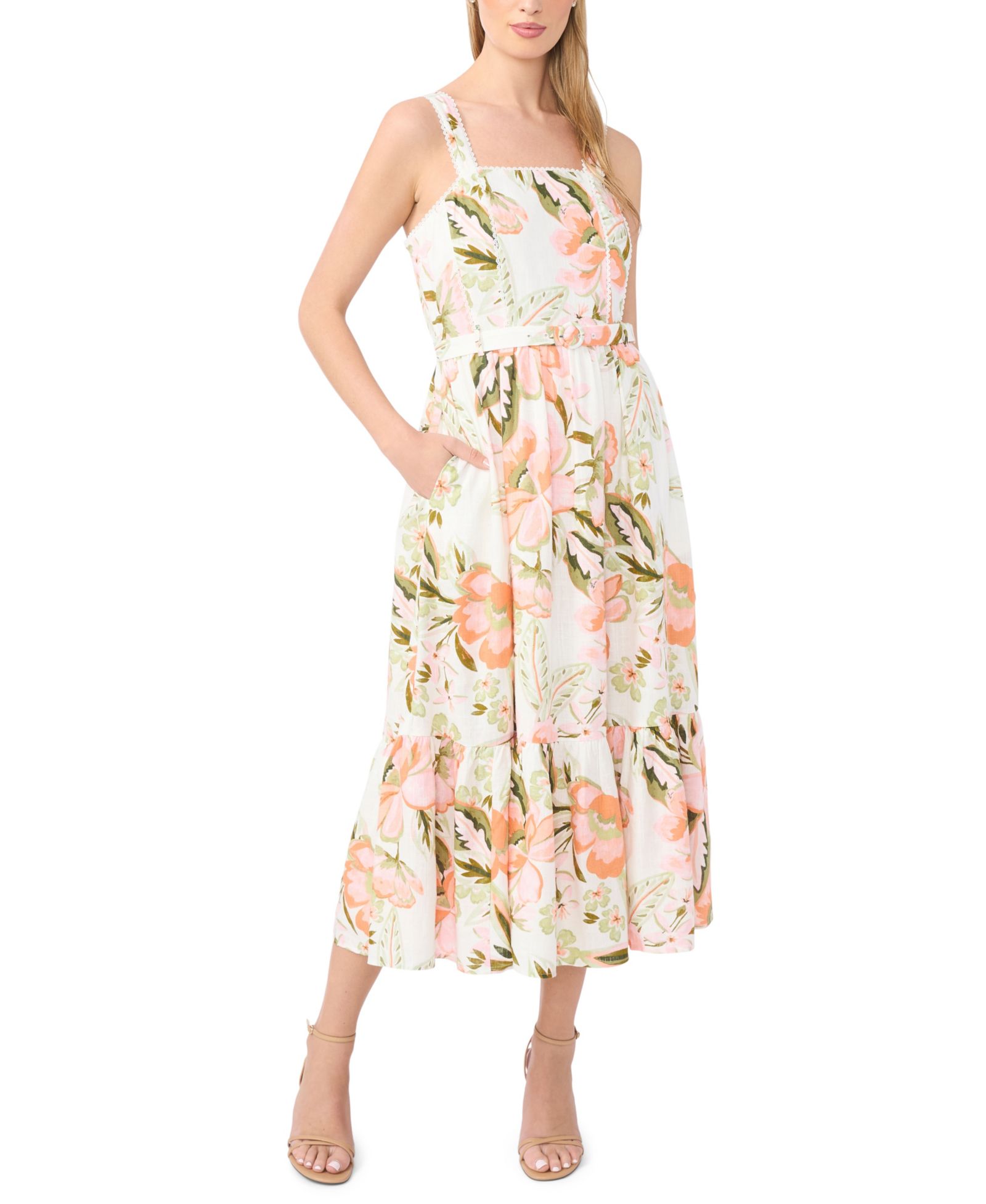 Женское миди-платье CeCe Floral Square Neck