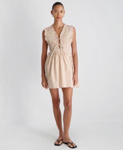French Connection Women's Gingham Pattern Smocked Mini Dress