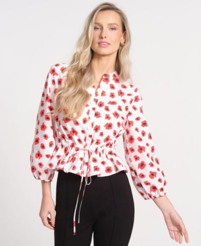 Isaac Mizrahi Women's Printed Balloon-Sleeve Top