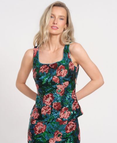 Isaac Mizrahi Women's Floral Square Neck Sleeveless Top