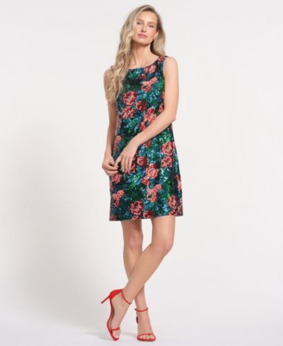 Isaac Mizrahi Women's Floral Crewneck Sleeveless Mini Dress