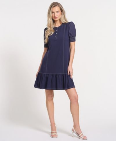 Мини-платье Isaac Mizrahi Women's с пышными рукавами и круглым вырезом