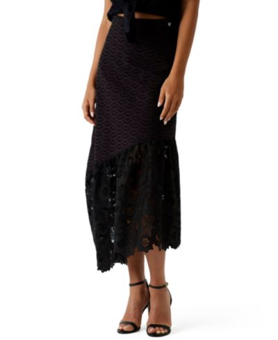 GUESS Women's Sharon Eyelets Flared Midi Skirt
