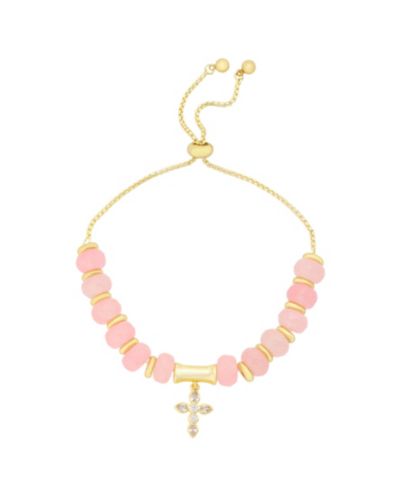 Unwritten Cubic Zirconia and Rose Quartz Beaded Bolo with Cross Charm Bracelet