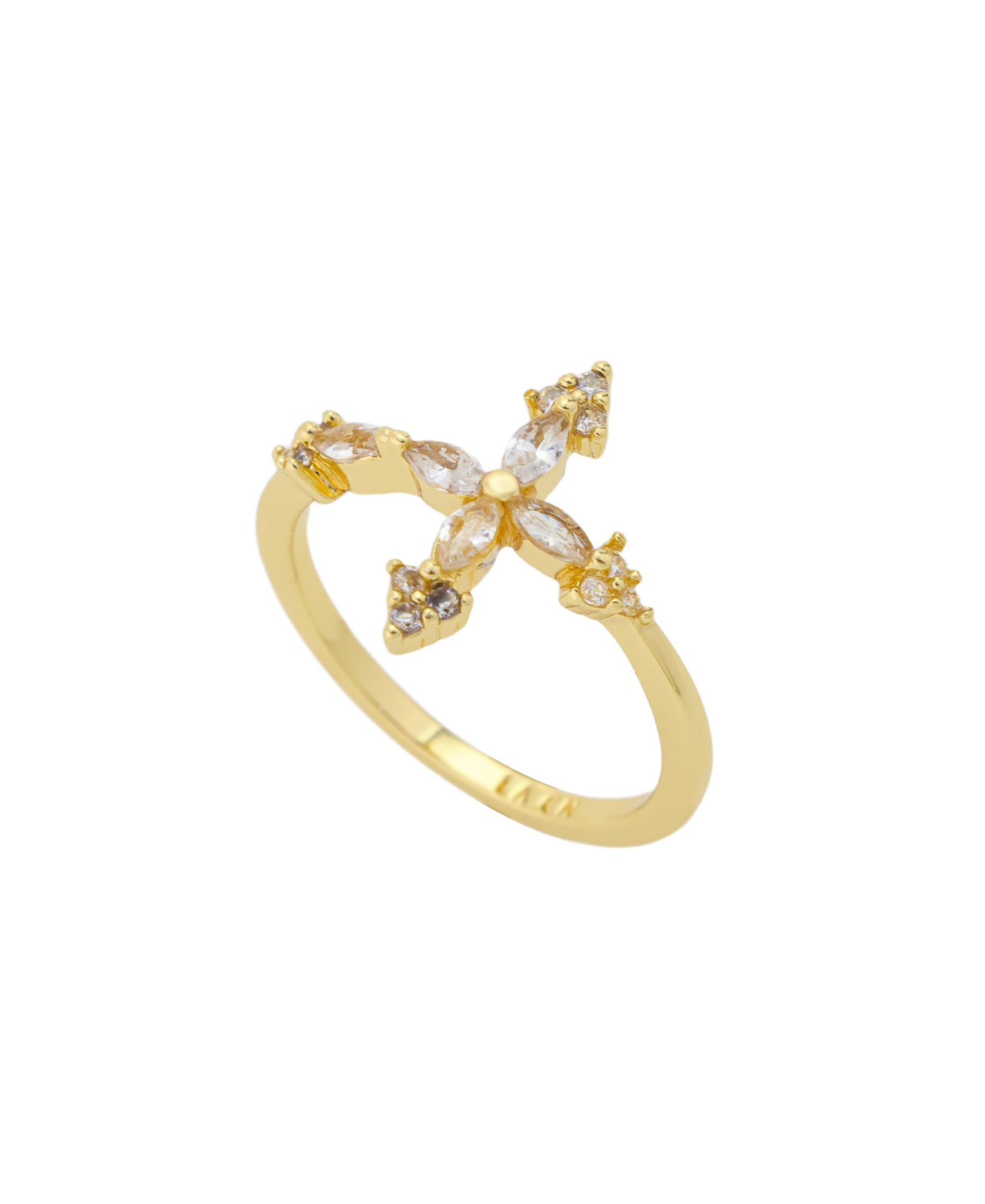 Unwritten Gold-Tone Cubic Zirconia Cross Ring