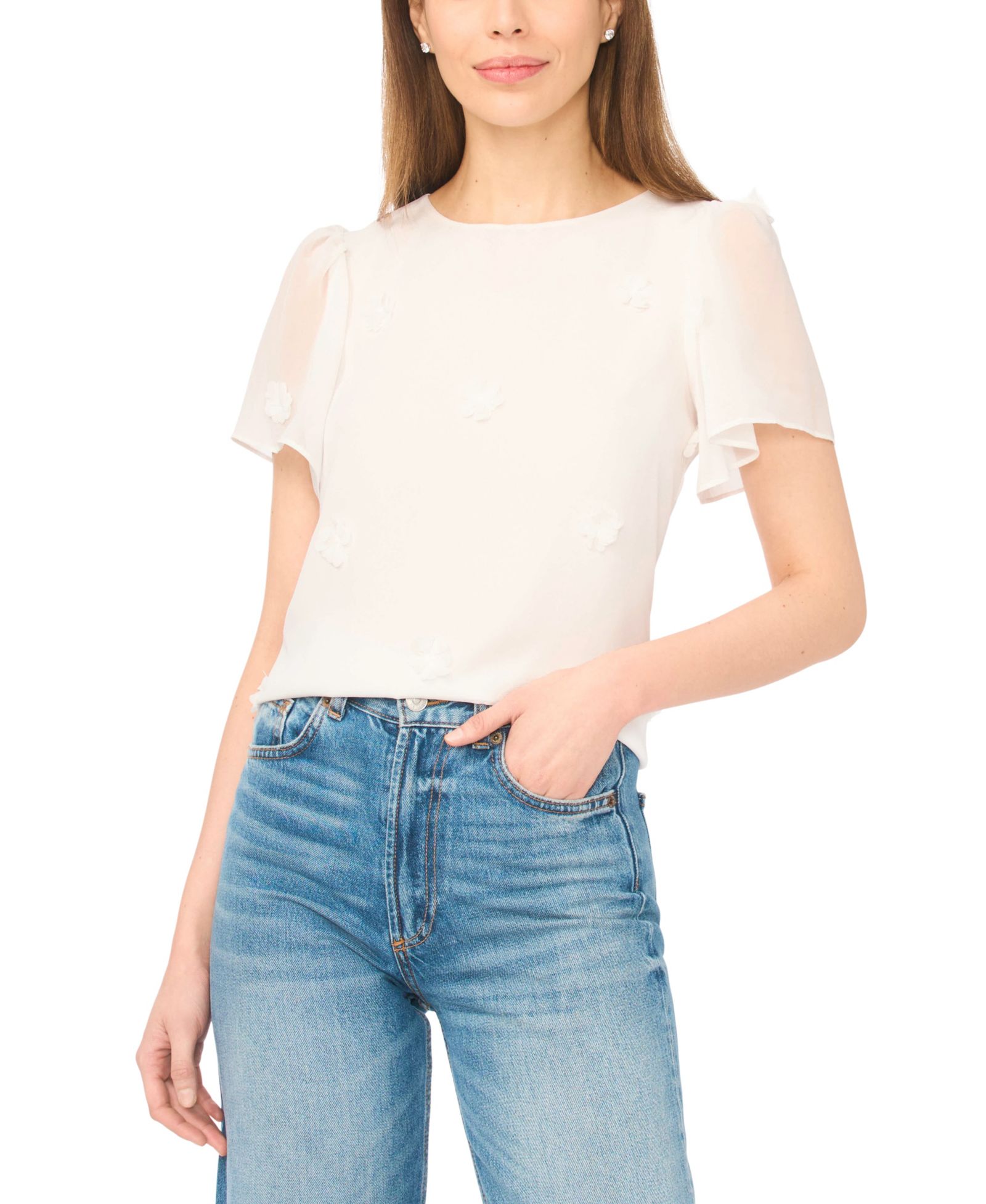 Женская блузка CeCe Crewneck Flutter-Sleeve