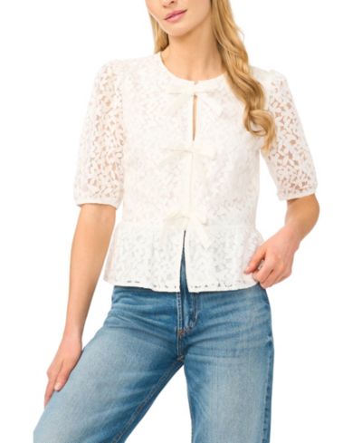 Женский топ CeCe Crewneck Lace 3/4 Sleeve Peplum