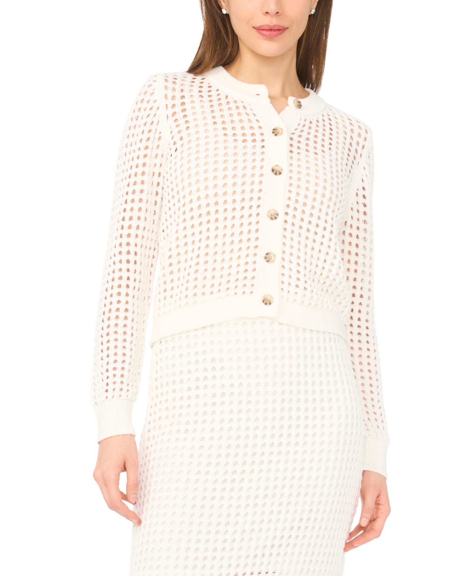 CeCe Женский Crewneck Mesh Long-Sleeve Cardigan
