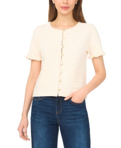 CeCe Women's Crewneck Short-Sleeve Cardigan