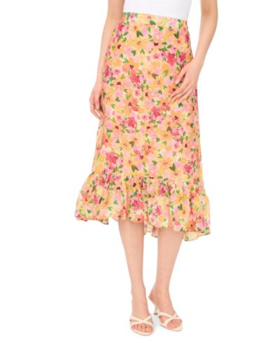 CeCe Women's Floral Ruffle Hem Midi Skirt
