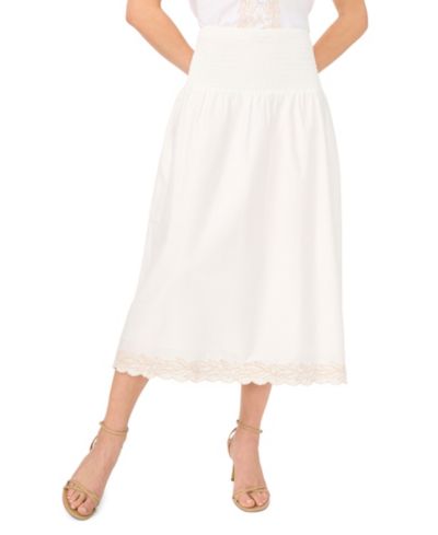 CeCe Women's Smocked-Waist Embroidered A-Line Midi Skirt